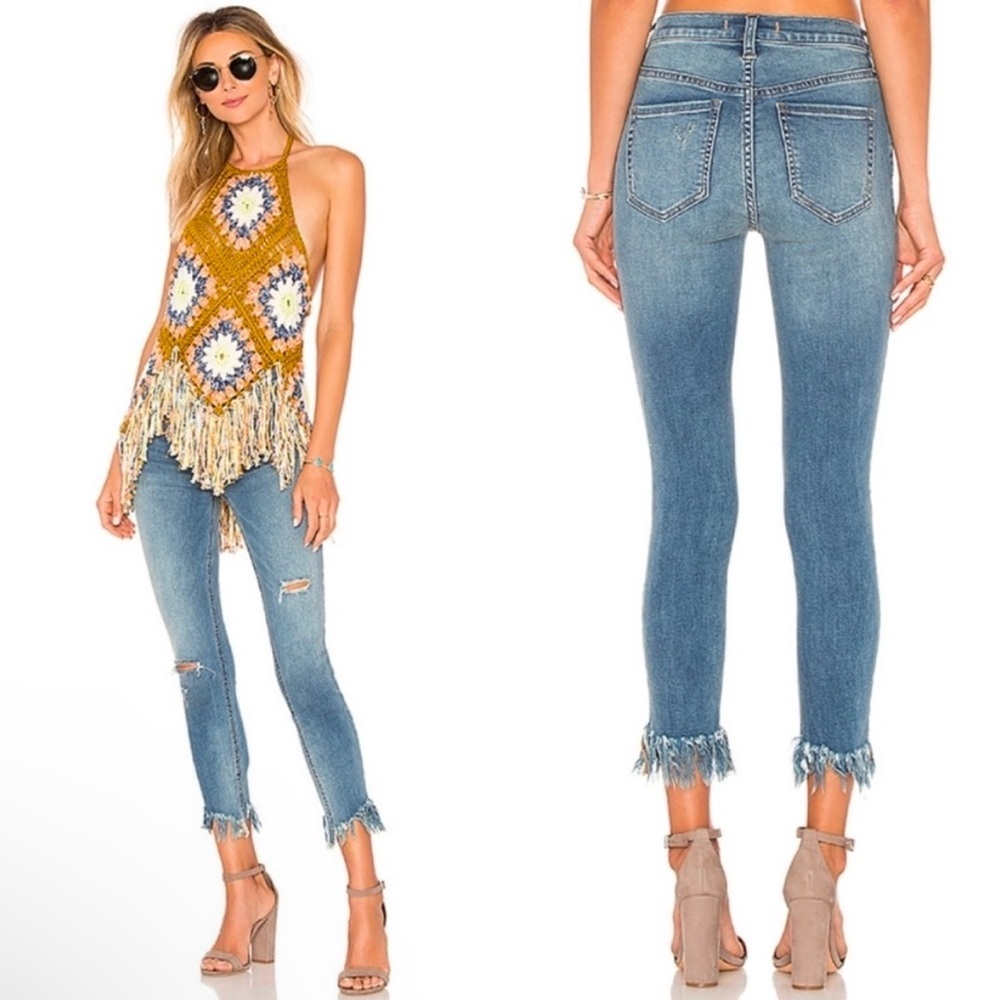 Free People Great Heights Frayed Distressed  Fringe Hem Jeans Womens Size 30 - Picture 8 of 8